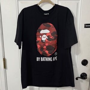 Bape Black Tee with Red Camo Ape Head Graphic